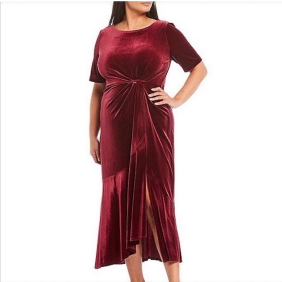 Lane Bryant Burgundy Velvet MIDI Front Slit Dress Size 18/20 Event Holiday Party - Picture 1 of 16